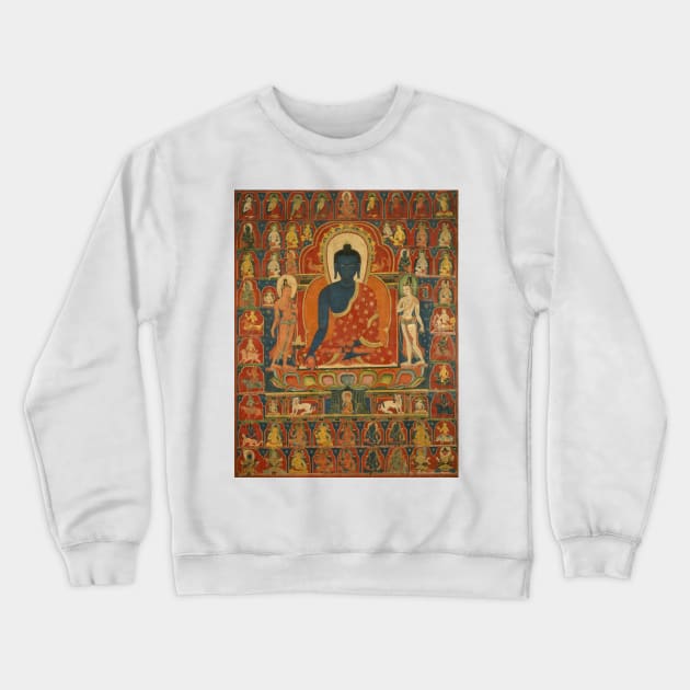 Medicine Buddha Tibetan Buddhist Thangka Reproduction Crewneck Sweatshirt by TammyWinandArt